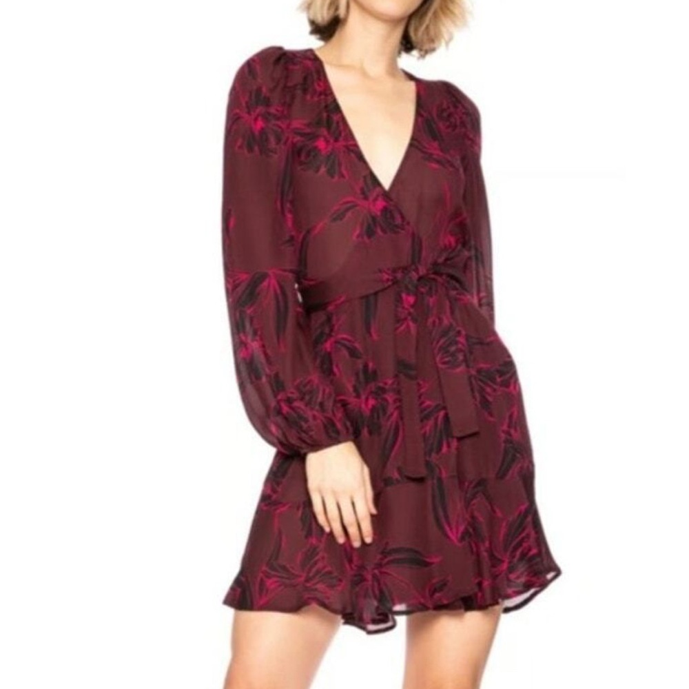 ALC silk Floral wrap Dress in Burgundy and Pink